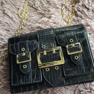 Michael Kors Hayden Crossbody Bag Croc Embossed Leather Chain Strap Gold Purse